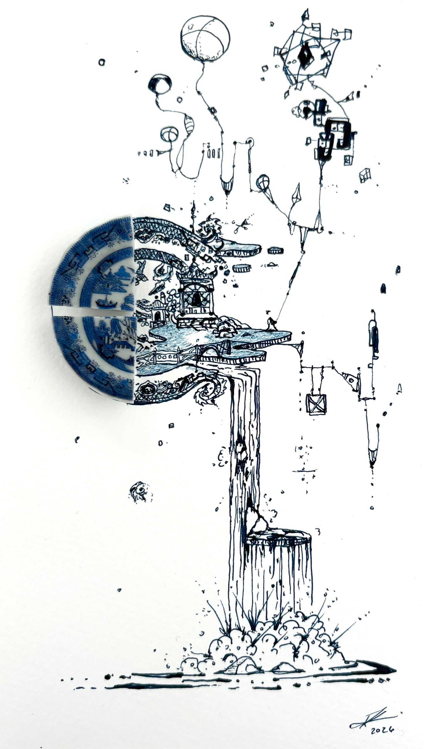 "Fragmented in Blue with Monks and Wonders"