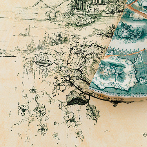 Signed Limited Edition Print of "Fragmented in Green with Cathedral and Flowers"