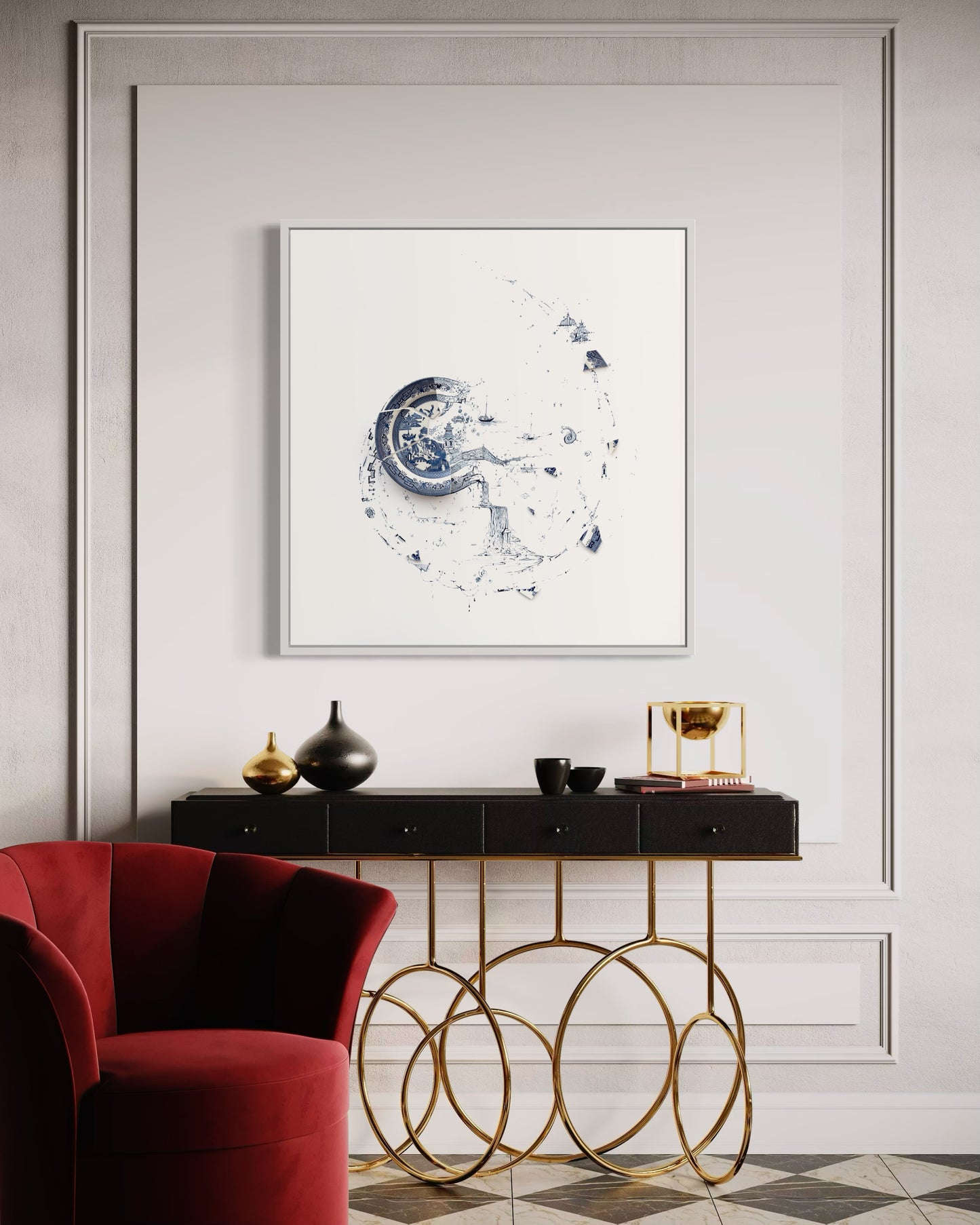 On Hold: "Fragmented in Blue with Spiral and Waterfalls”