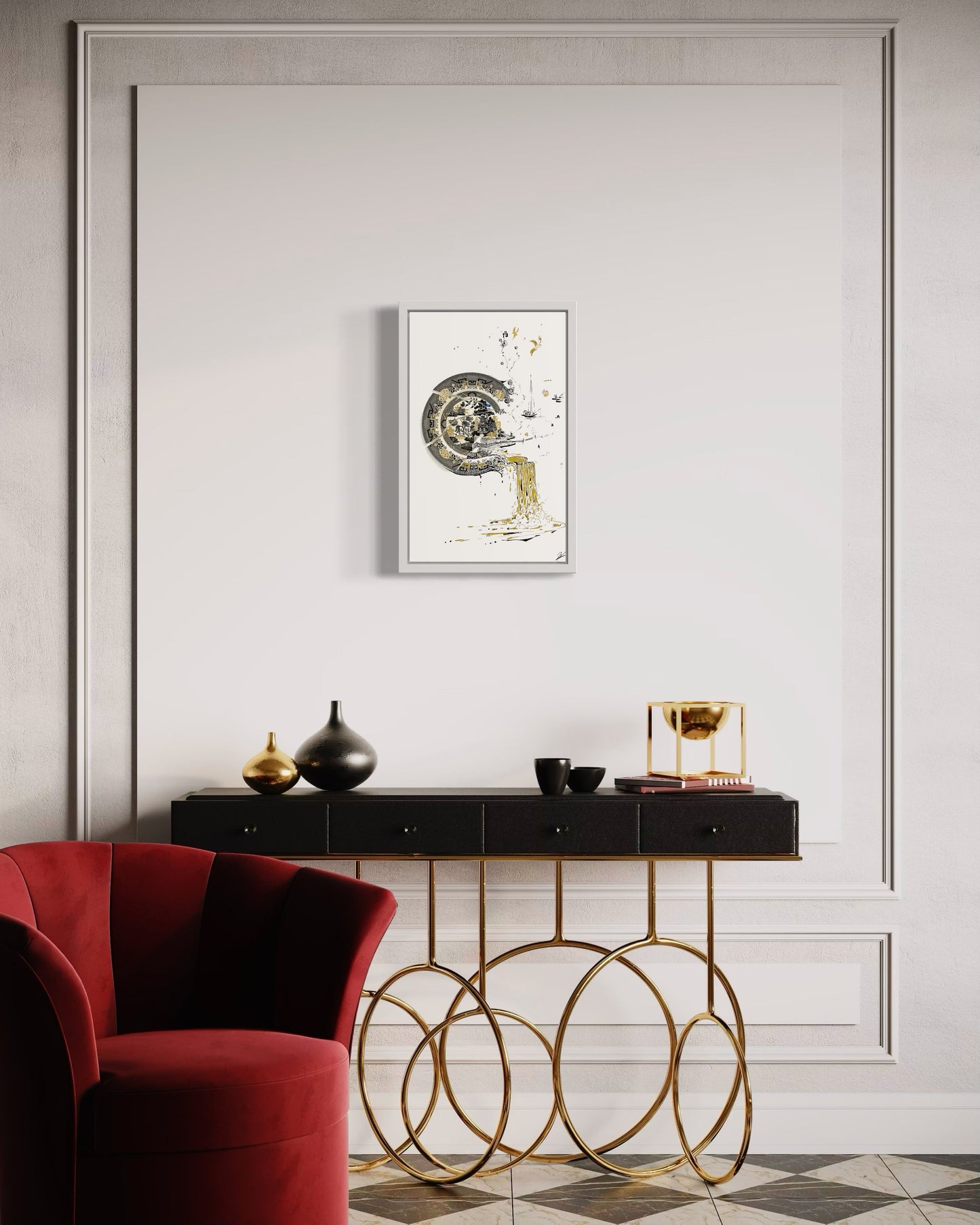 "Fragmented in Black and Gold with Kites"