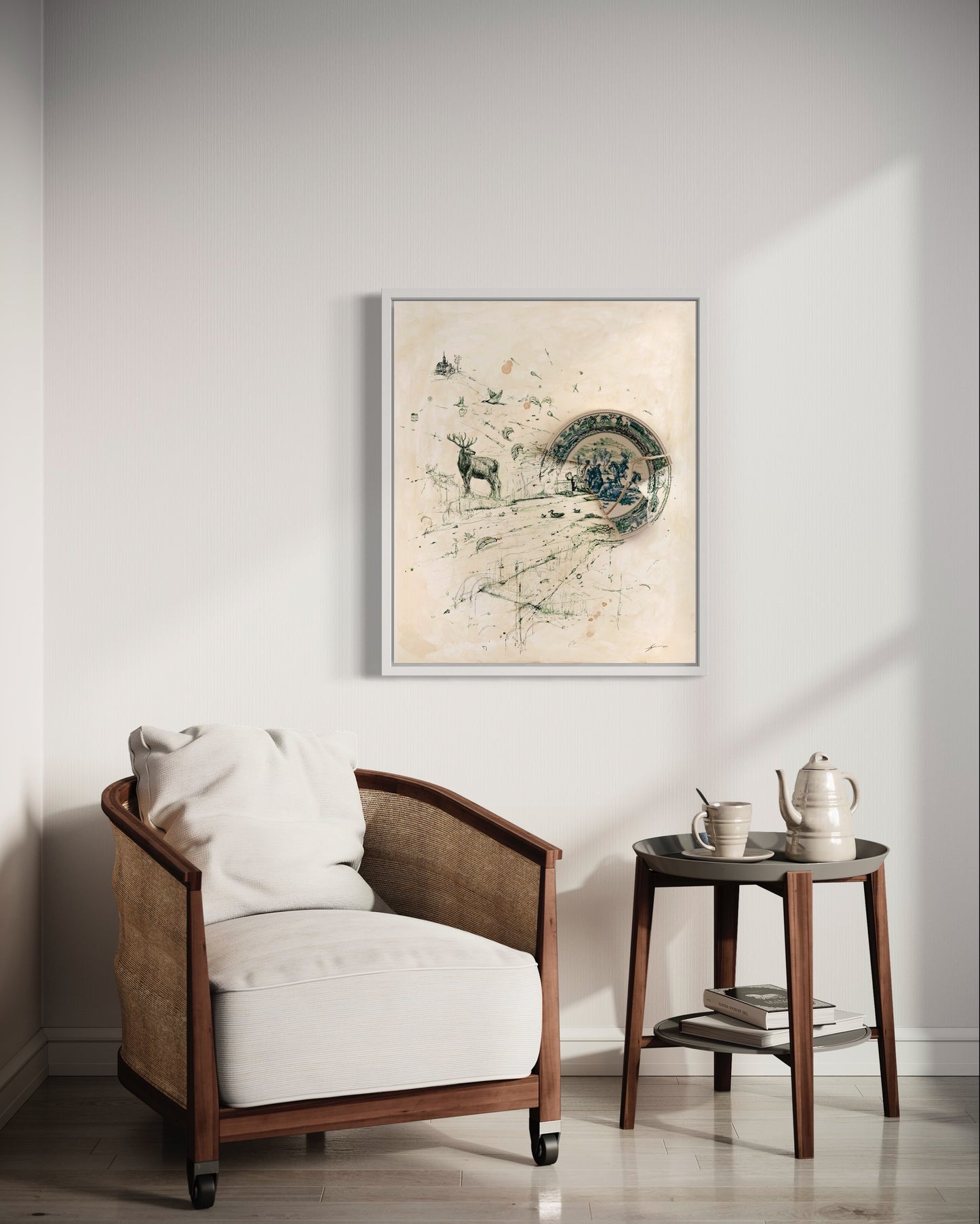 "Fragmented in Green with Stag and Stream"