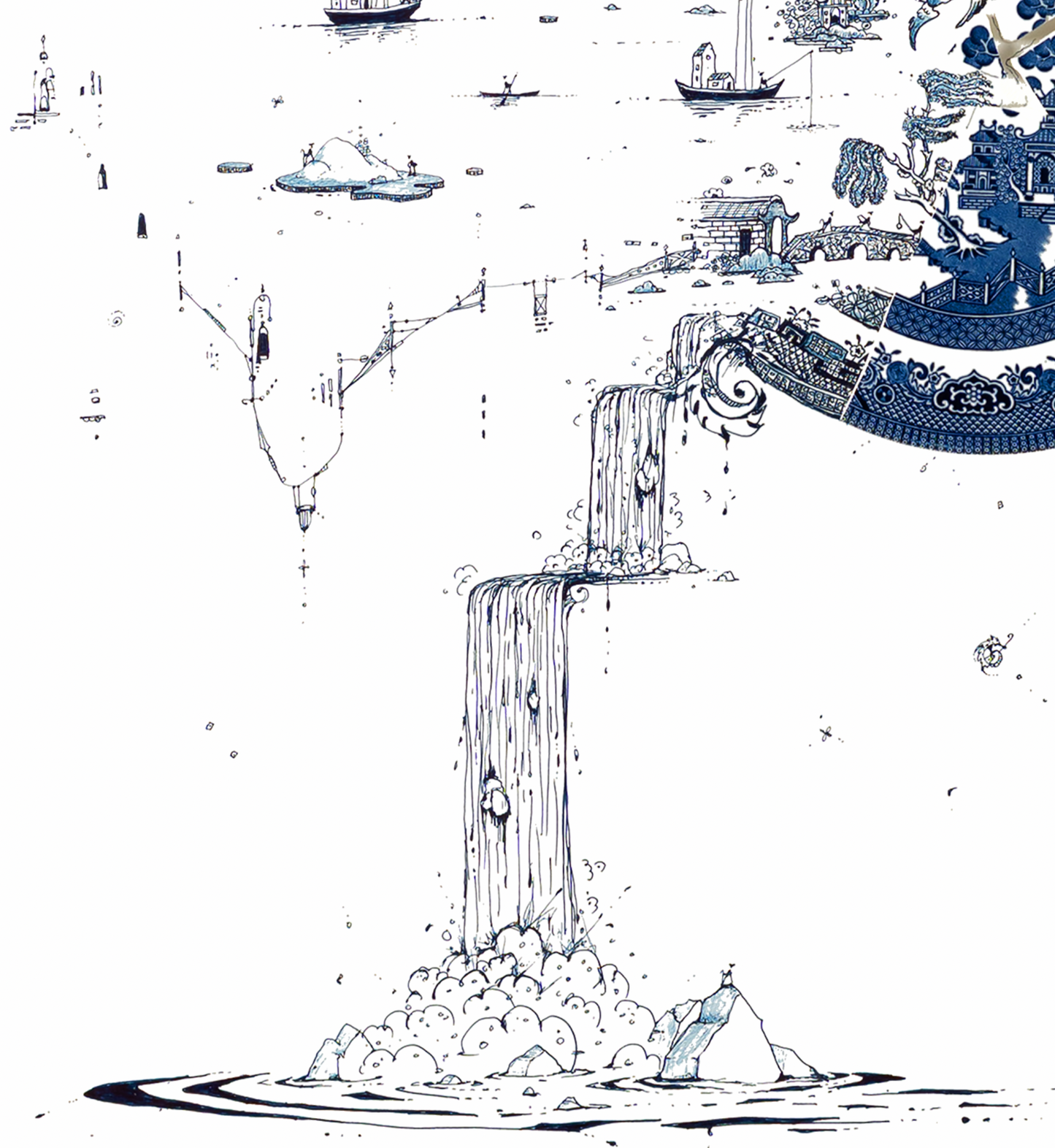 NEW: Signed Limited Edition Print of "Fragmented in Blue with Fishermen, Astronomer and Scholars