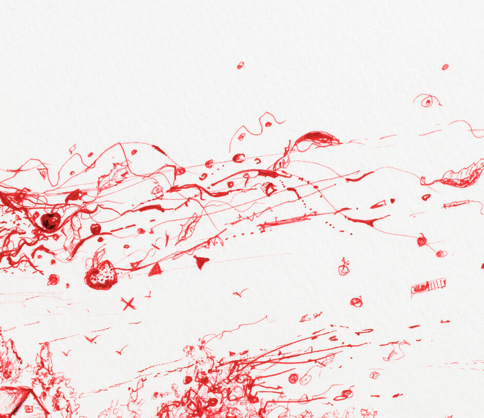 "Fragmented in Red with Apples"