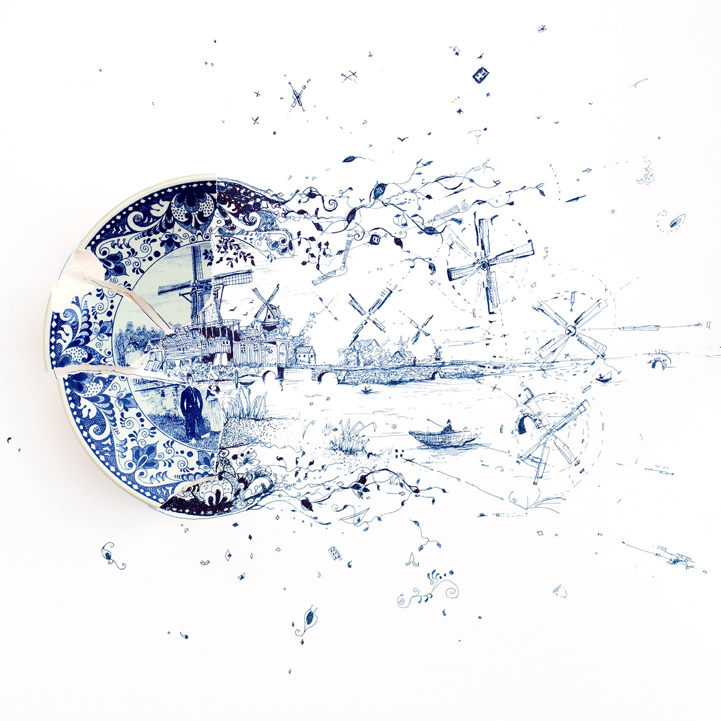 Signed Limited Edition Print of "Fragmented in Blue with Windmills"