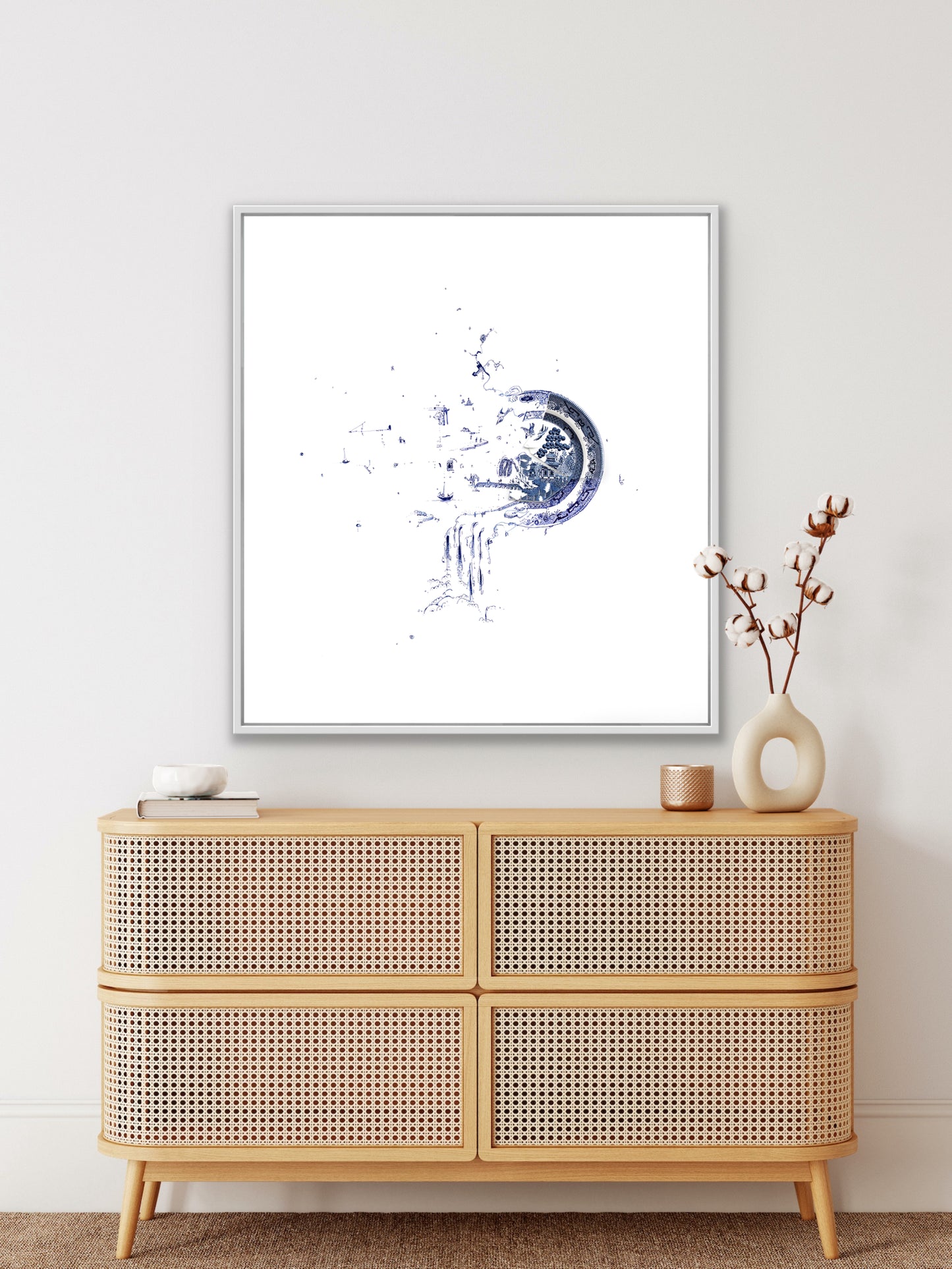 "Fragmented in Blue with Waterfall"