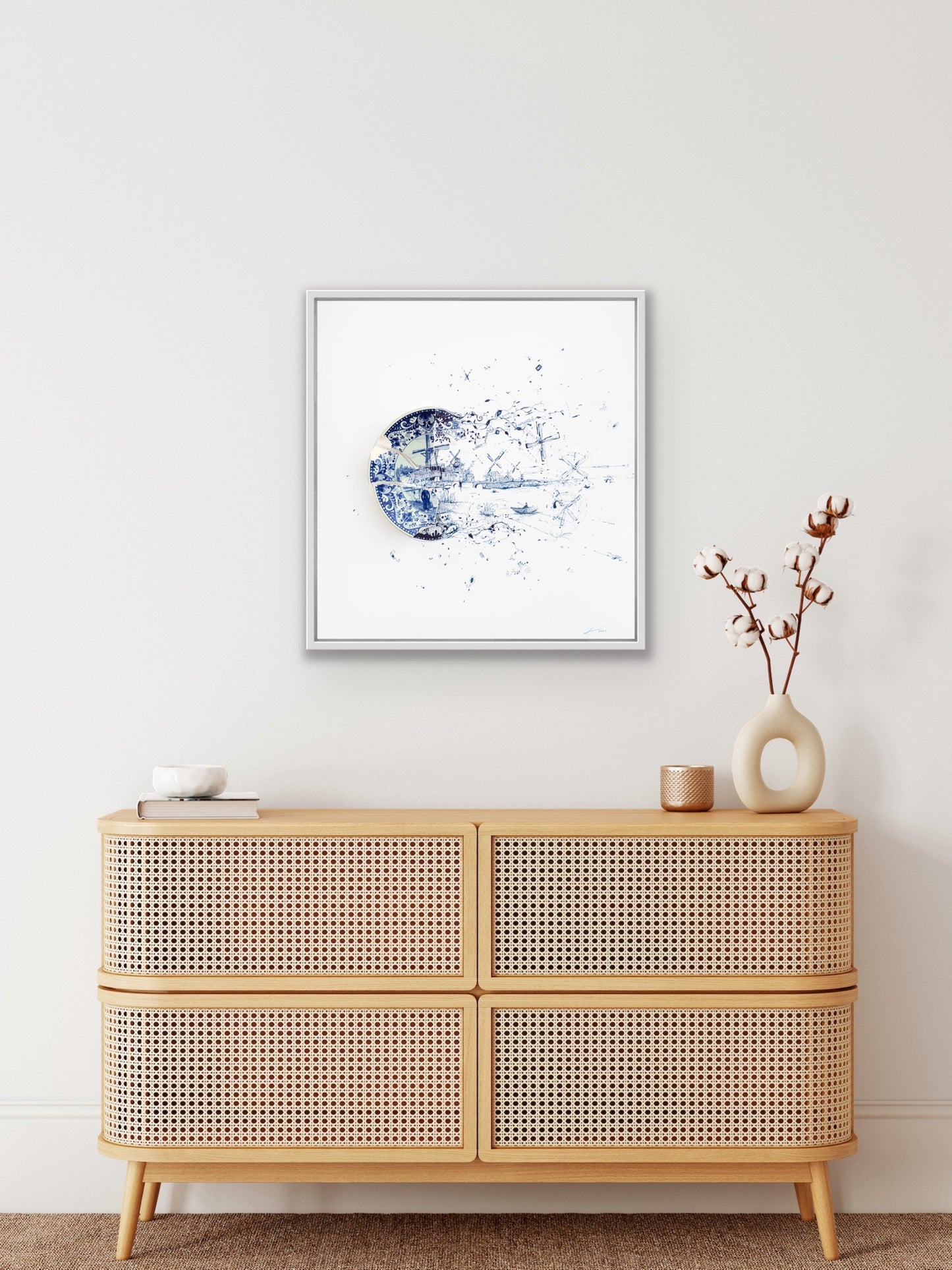 "Fragmented in Blue with Windmills"
