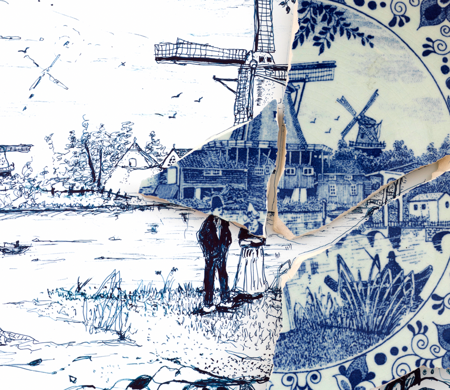 "Fragmented in Blue with Windmills"