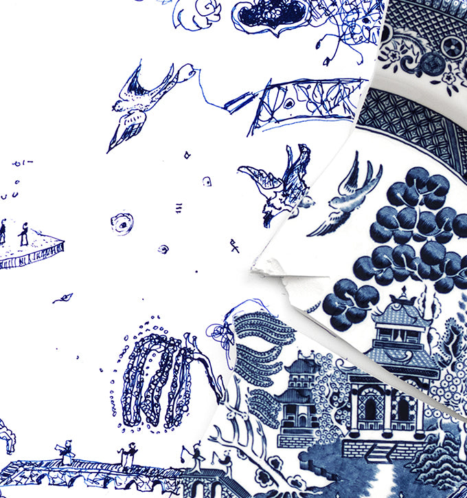 "Fragmented in Blue with Waterfall"