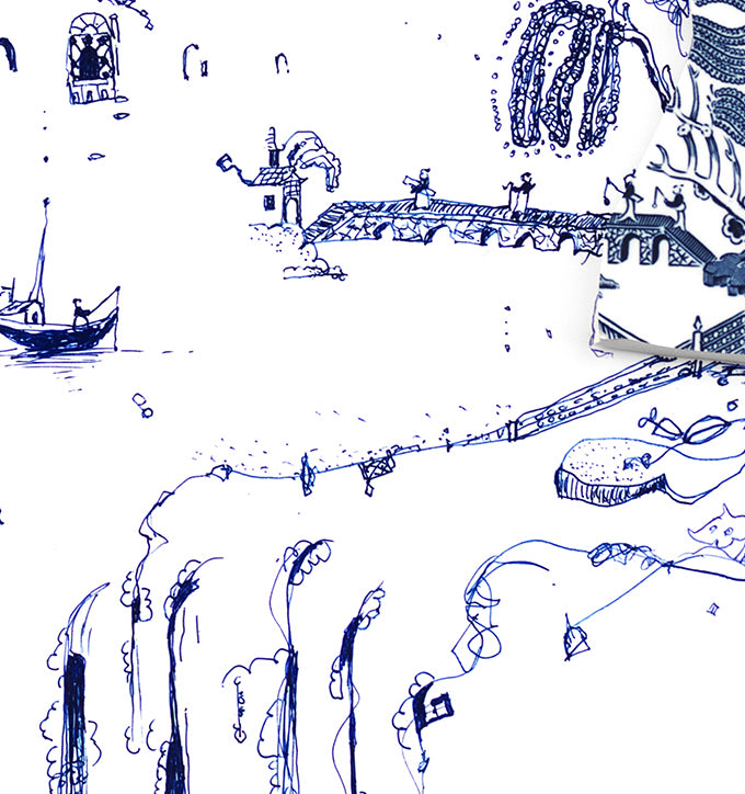 "Fragmented in Blue with Waterfall"