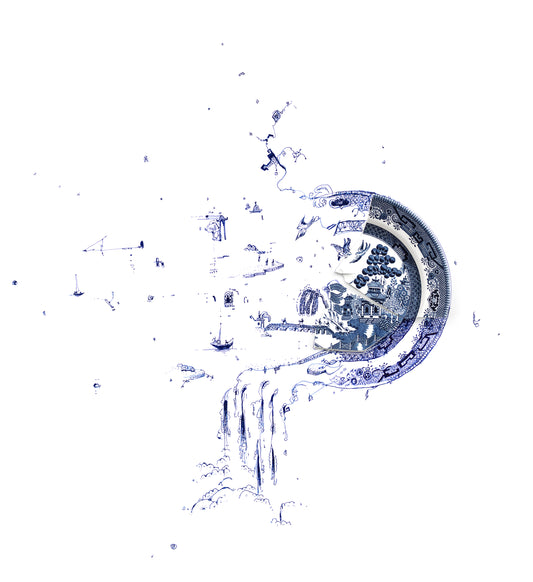 "Fragmented in Blue with Waterfall"