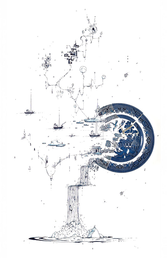 NEW: Signed Limited Edition Print of "Fragmented in Blue with Fishermen, Astronomer and Scholars