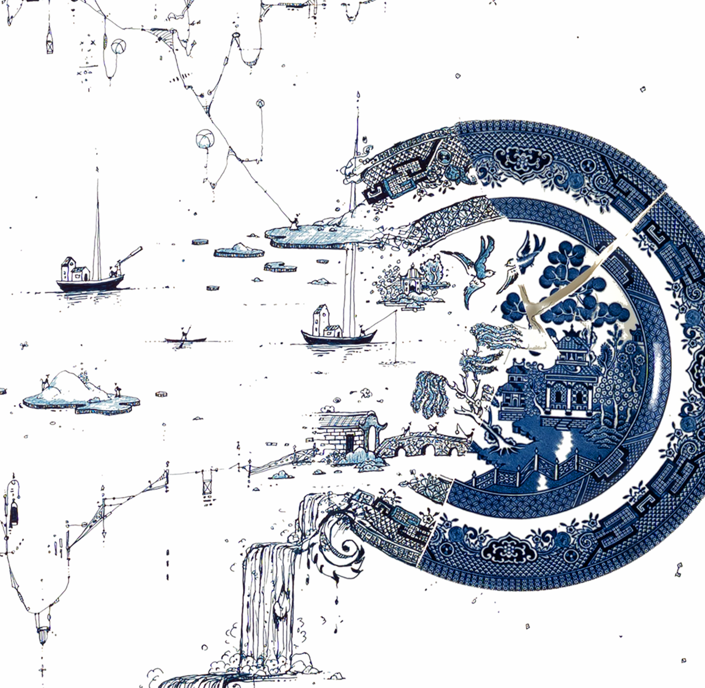 NEW: Signed Limited Edition Print of "Fragmented in Blue with Fishermen, Astronomer and Scholars