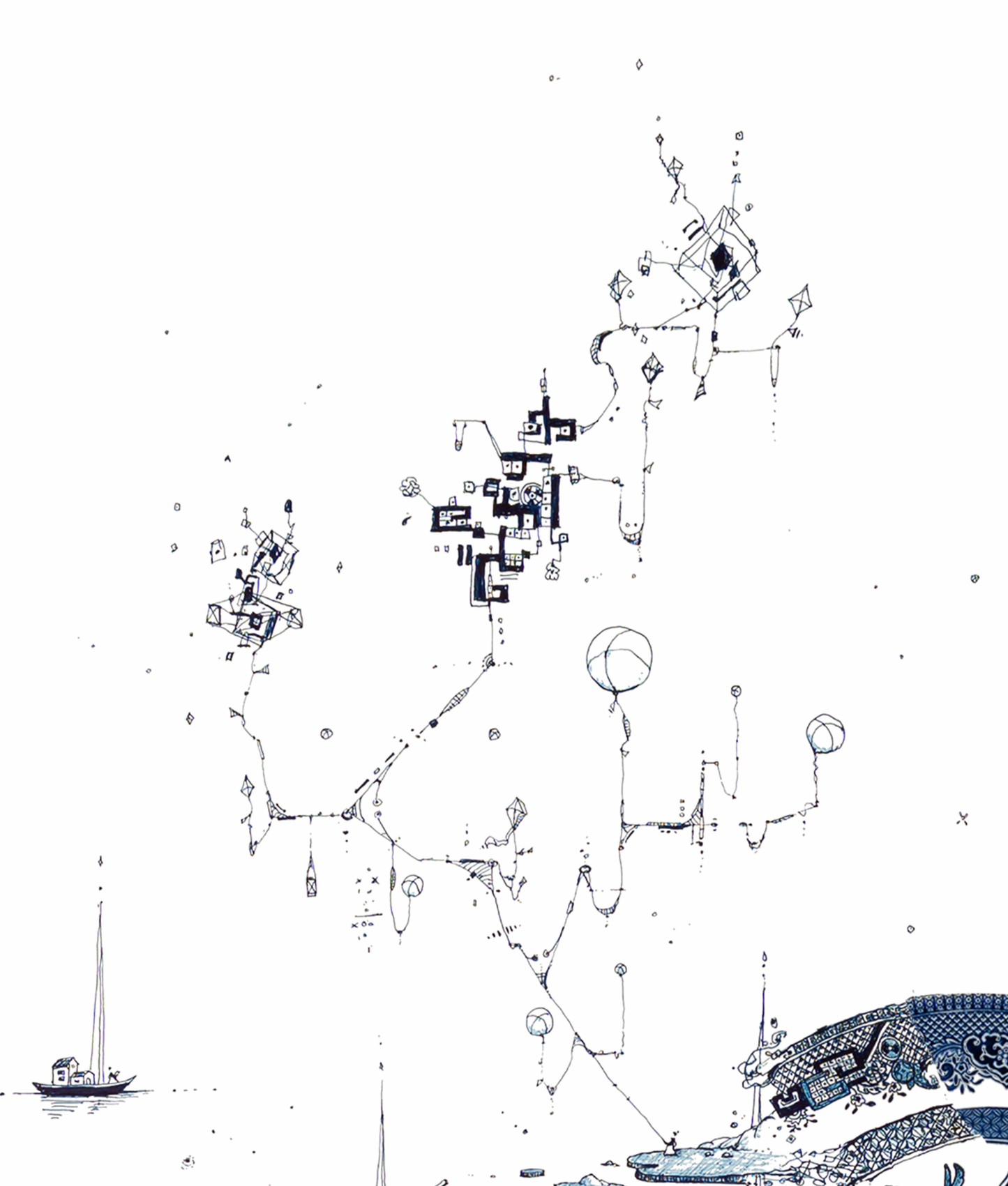 NEW: Signed Limited Edition Print of "Fragmented in Blue with Fishermen, Astronomer and Scholars