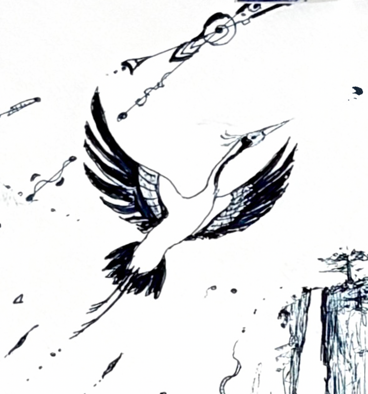 NEW: Signed Limited Edition Print of "Fragmented in Blue with Dragons and Crane"