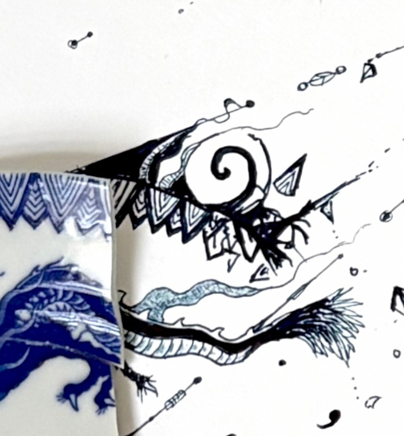 NEW: Signed Limited Edition Print of "Fragmented in Blue with Dragons and Crane"