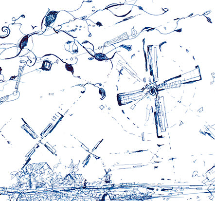 Signed Limited Edition Print of "Fragmented in Blue with Windmills"