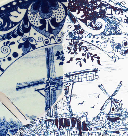 "Fragmented in Blue with Windmills"
